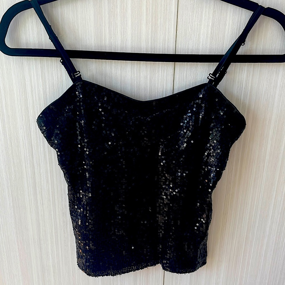 Stunning Black Sequin Corset Tank Top - Picture 1 of 8